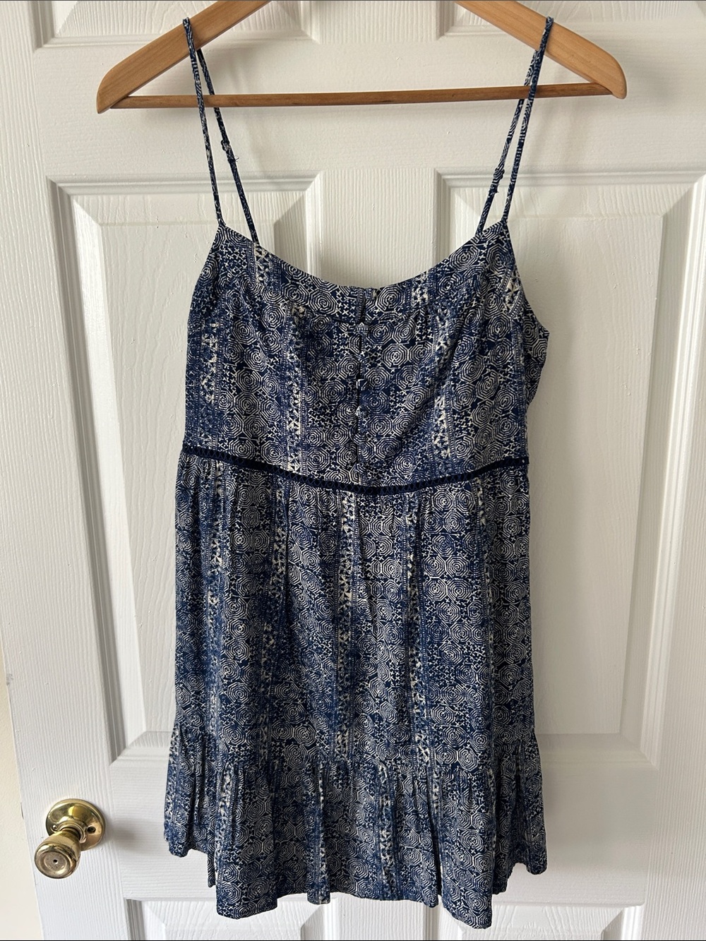 Blue Rain Navy and White Printed Spaghetti-Strap Mini Dress